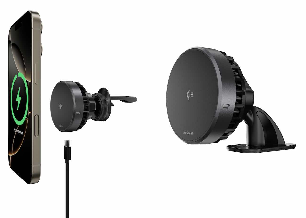 MagEasy MagMount Stand / Car Air Vent + Dashboard / Wireless Charging / MagSafe / Built-in Cooling