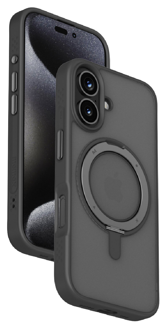 Momax Roller Case for iPhone 16 Plus / Built-in Stand & Grip / MagSafe / Drop Resistant / Black