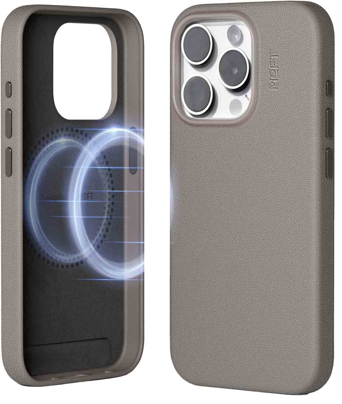 Moft Snap Case for iPhone 15 Pro / Drop Resistant / MagSafe / Vegan Leather / Taupe