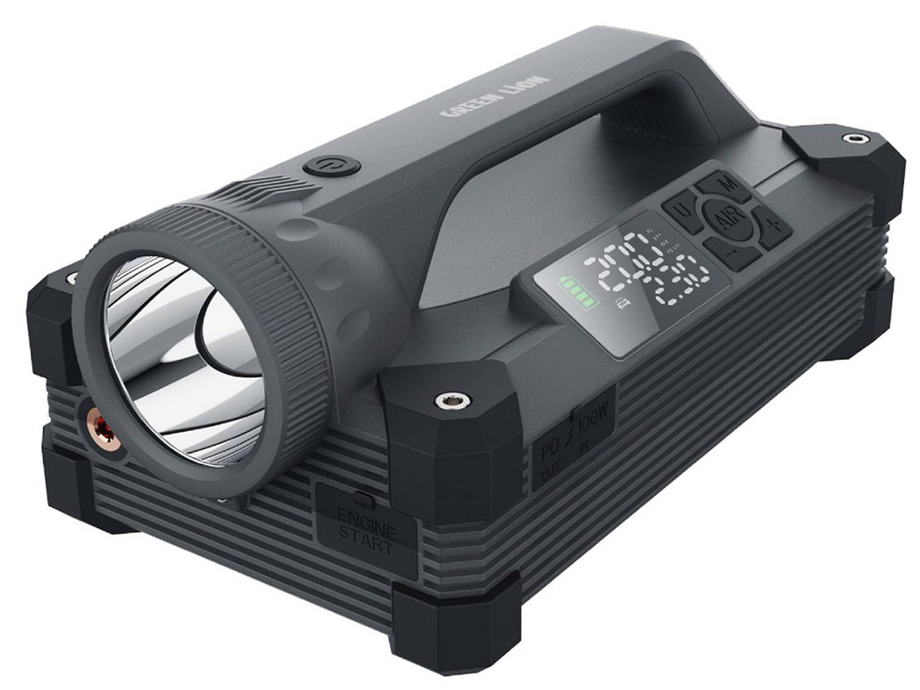 Green JX66 Jump Starter / Air Pump + Battery + Light / 6000A Power / Built-in LED Screen