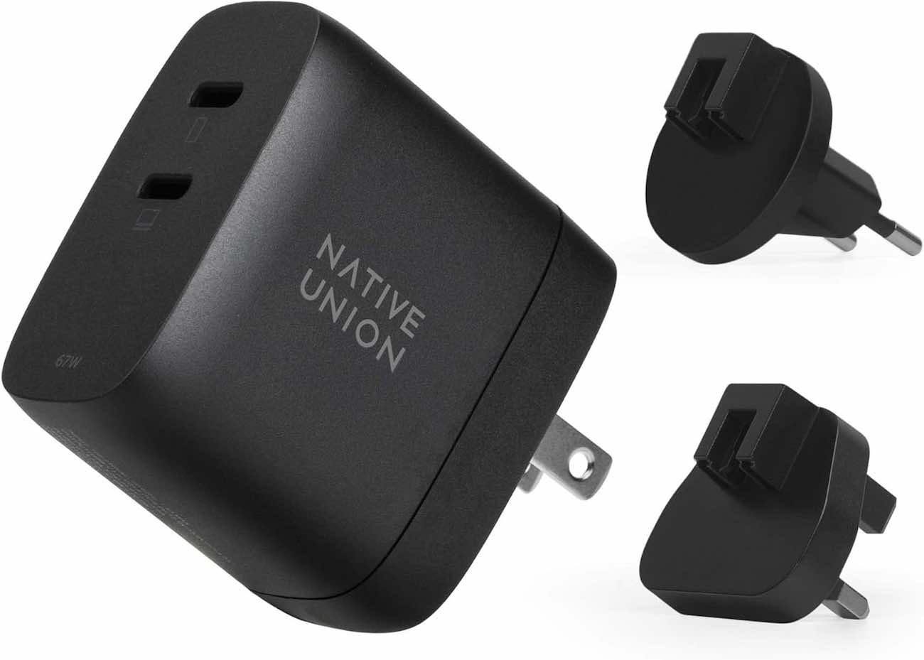 Native Union Charger / 2 Type-C Ports / 67W / GaN Technology / Universal Ports / Black