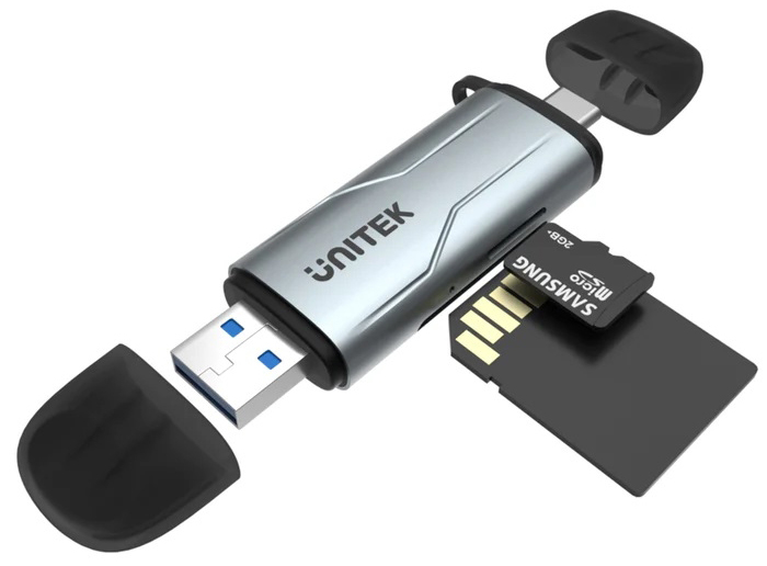 Unitek Card Reader / USB Type-C + USB Input / Supports Micro SD & Standard SD / Gray