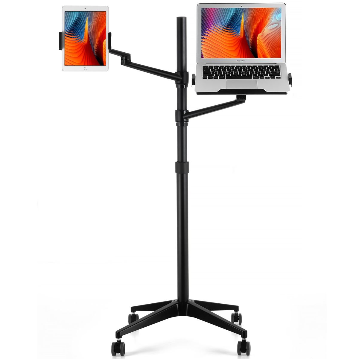 Dual Arm Floor Stand / Support Laptop with Tablet or Phone / All Sizes / Black