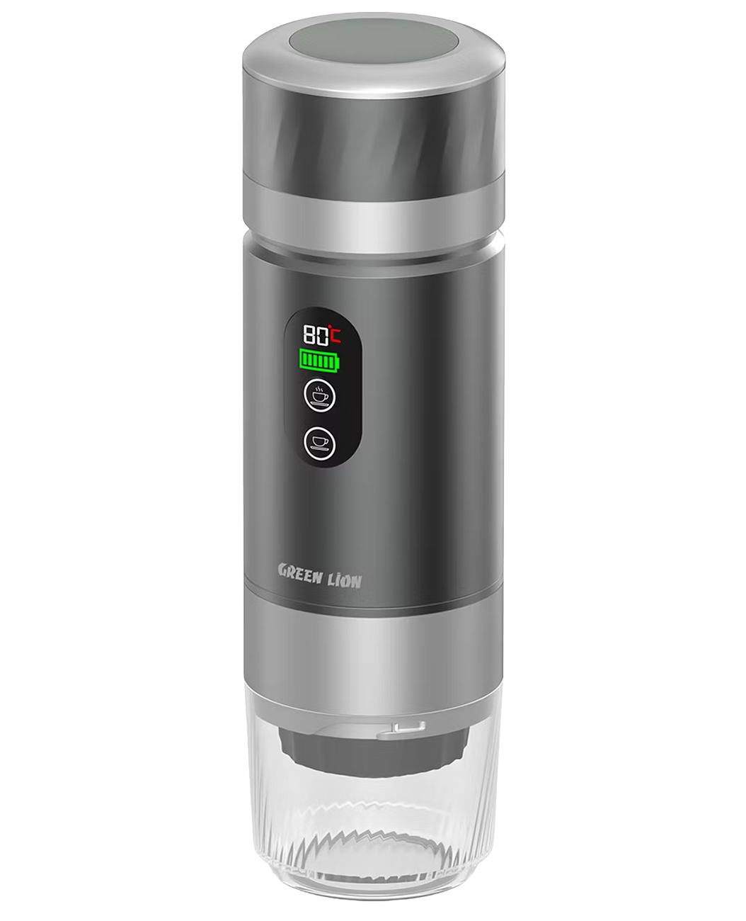 Green Portable Coffee Machine / Rechargeable / LED Display / Supports Capsule Use / Grey