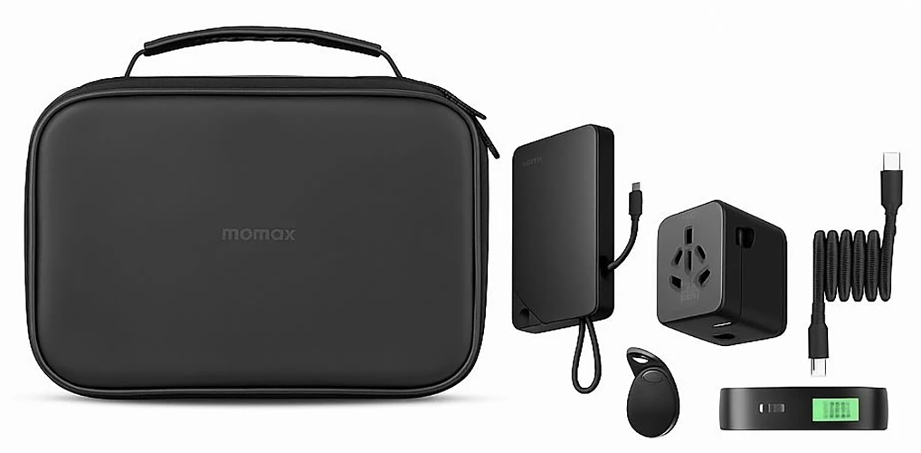 Momax Travel Kit / Bag + 10,000mAh Power Bank + 35W Wall Charger + Type-C Cable + Pinpop Duo + Scale