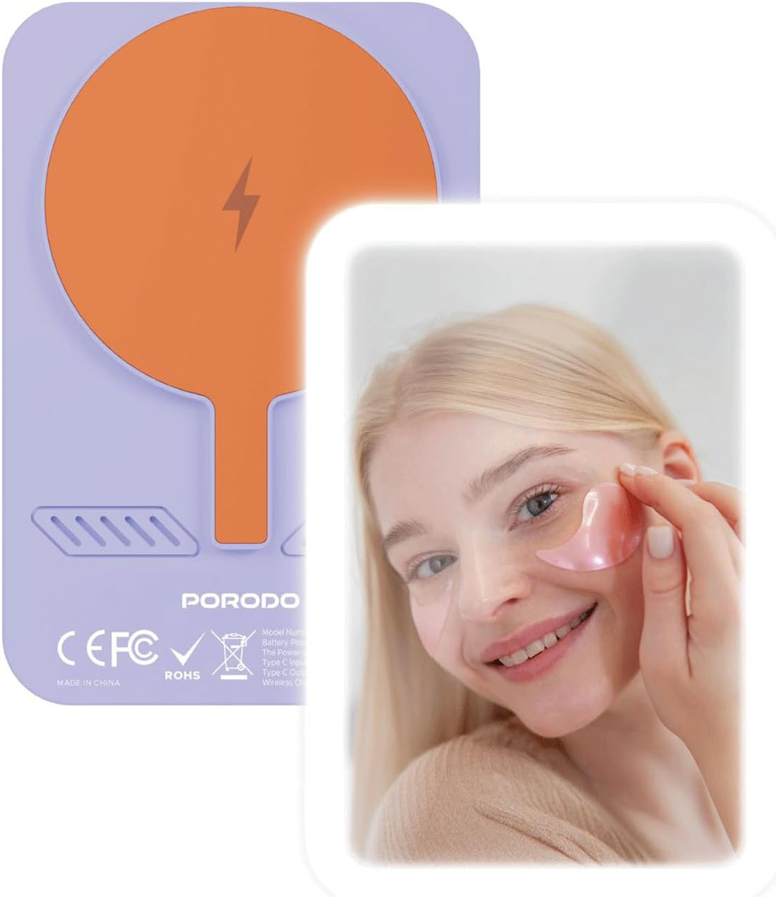 Porodo Magnetic Power Bank / 5000mAh Capacity / With LED Light + Built-In Mirror / Purple