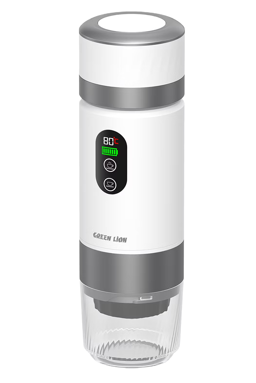 Green Portable Coffee Machine / Rechargeable / LED Display / Supports Capsule Use / White