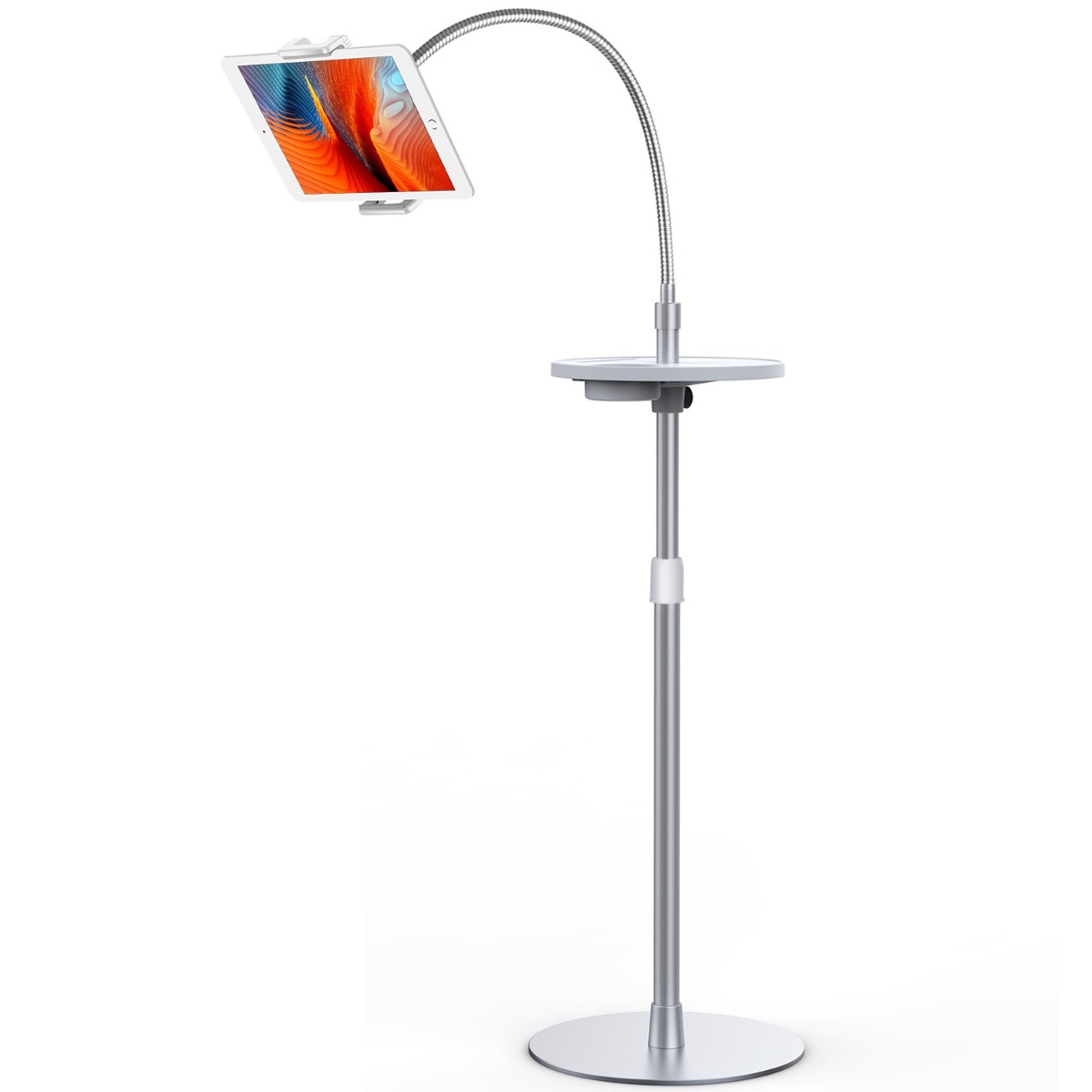 Tablet or Phone Floor Stand with Gooseneck Arm and Small Table