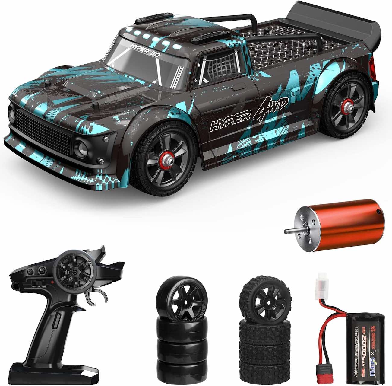 Hyper Go 14301 Electric Car / Remote Controlled / Battery-Powered / Shock-Resistant / Blue & Black