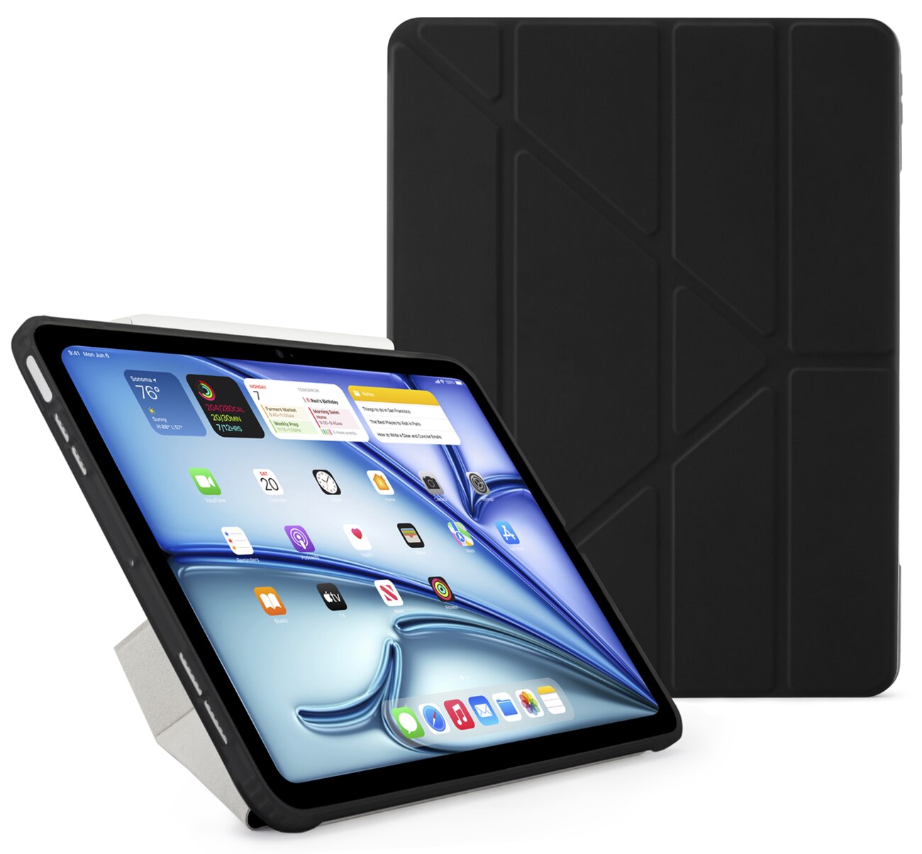Pipetto Origami No1 Case for iPad Air 13 inch 2024 / Drop Protection / Built-in Stand / Black