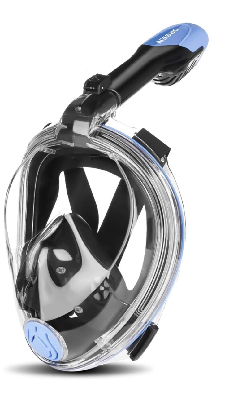 Orsen Adult Diving Mask / Full Face Coverage / With Camera Mount / Black & Blue