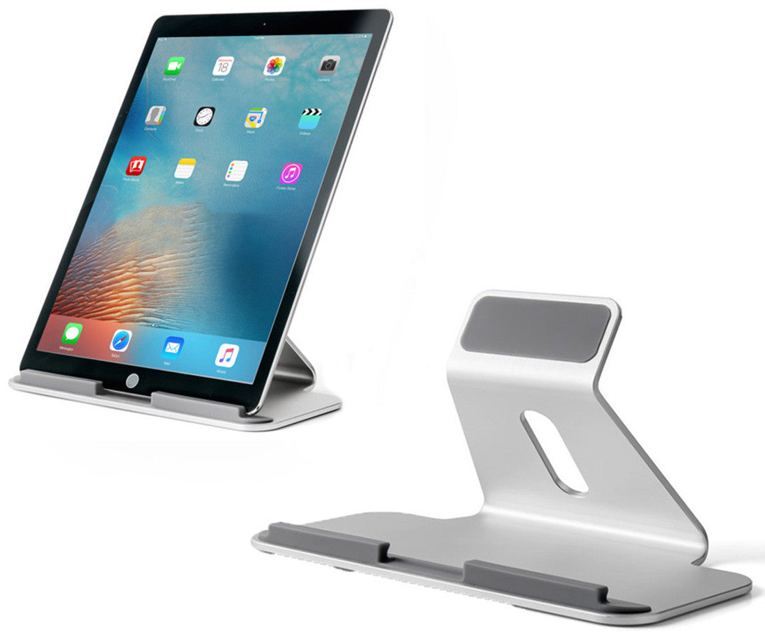 Aluminum Tablet Stand / Supports devices 7 To 13 Inches / Adjustable Height & Width / Silver