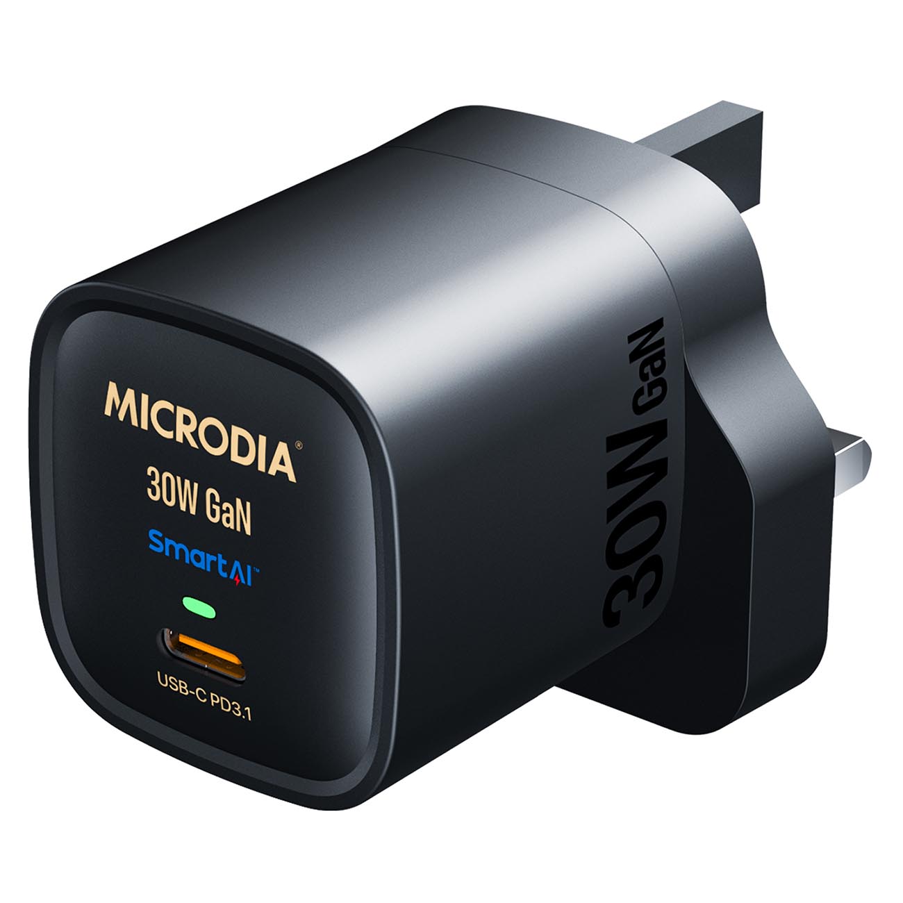 Microdia SmartCube Charger / 30W Power / With Type-C Port / Compact Size / Black