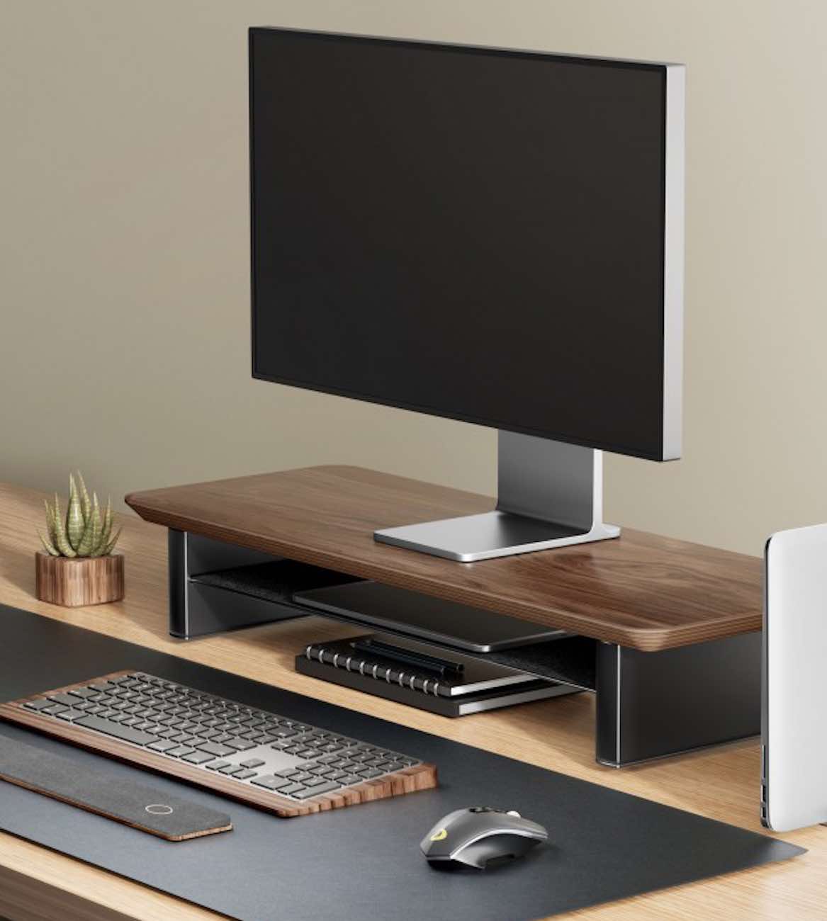 Desktop Stand for Raising Monitors & Devices / Built-in Drawer / Elegant Wooden Design