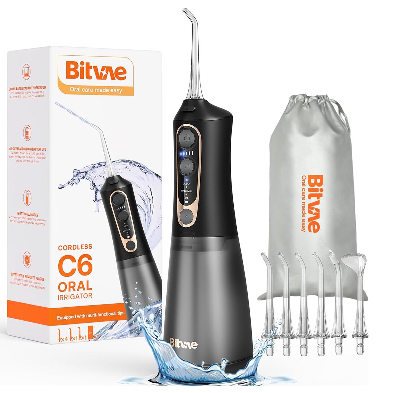 Bitvae C6 Portable Water Flosser / LED Display / Waterproof / Black