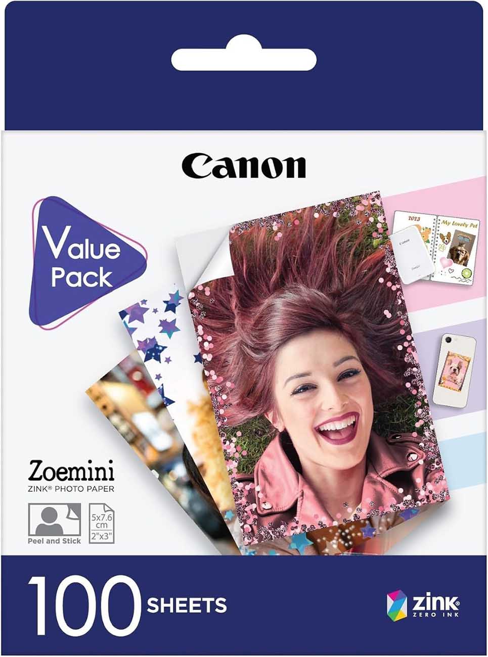 Zink Paper for Canon Zoemini Instant Camera / Water & Tear Resistant / With Adhesive / 100 Sheets