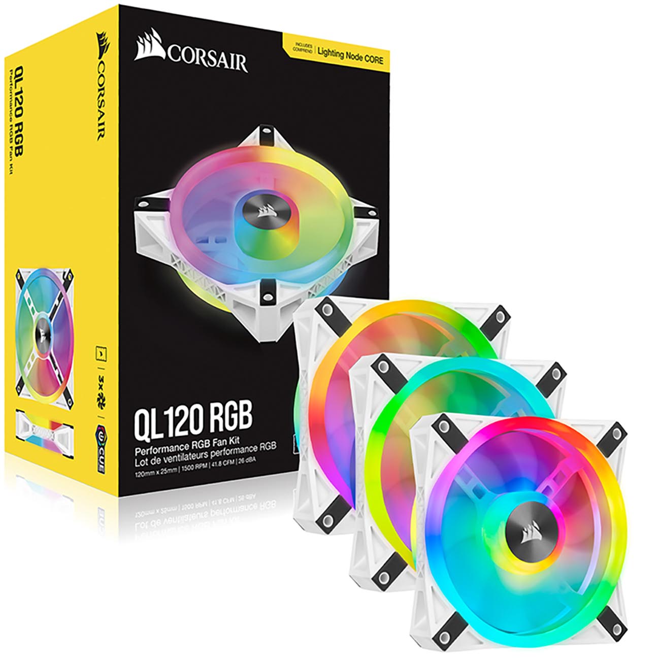 Corsair QL Computer Fan / RGB Lighting / Size 120mm / Provides Powerful Cooling / White