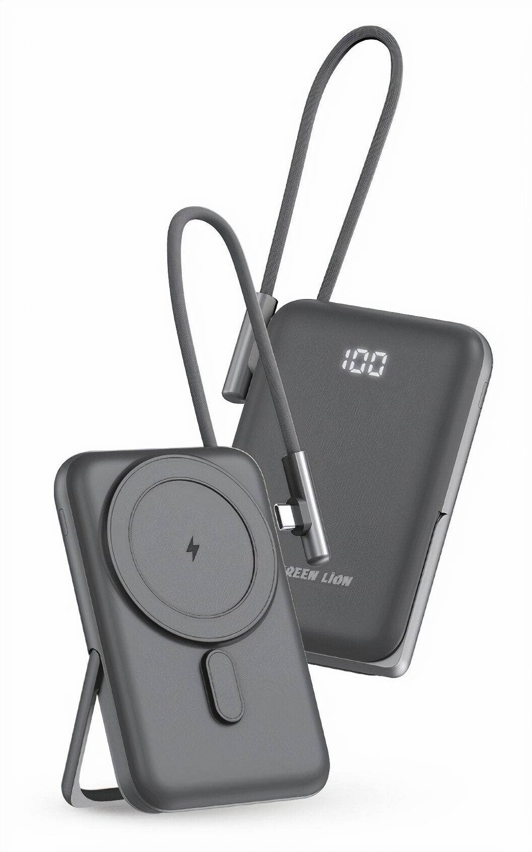 Green Monte Carlo Power Bank 10000 mAh / Support MagSafe / Built-in Type-C Cable / Black