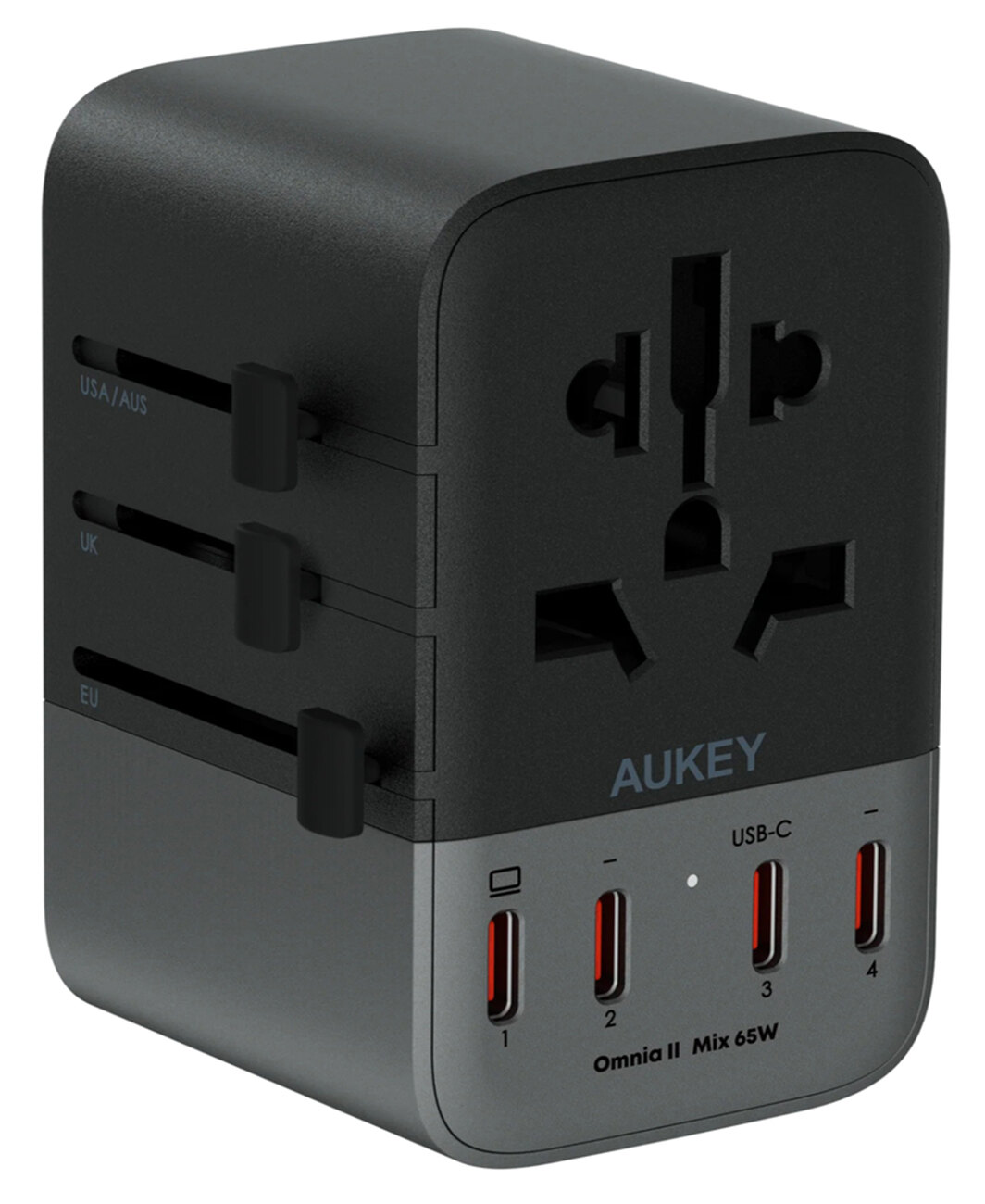 Aukey Travel Adapter / 65W Power / 1 AC Outlet + 4 Type-C Ports + 1 USB Port