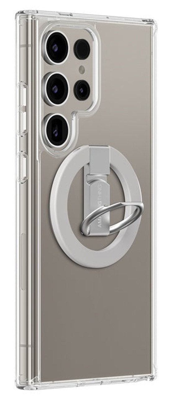 AmazingThing Minimal Case for Samsung S25 Ultra / Built-in Grip &amp; Stand / Support MagSafe / Clear