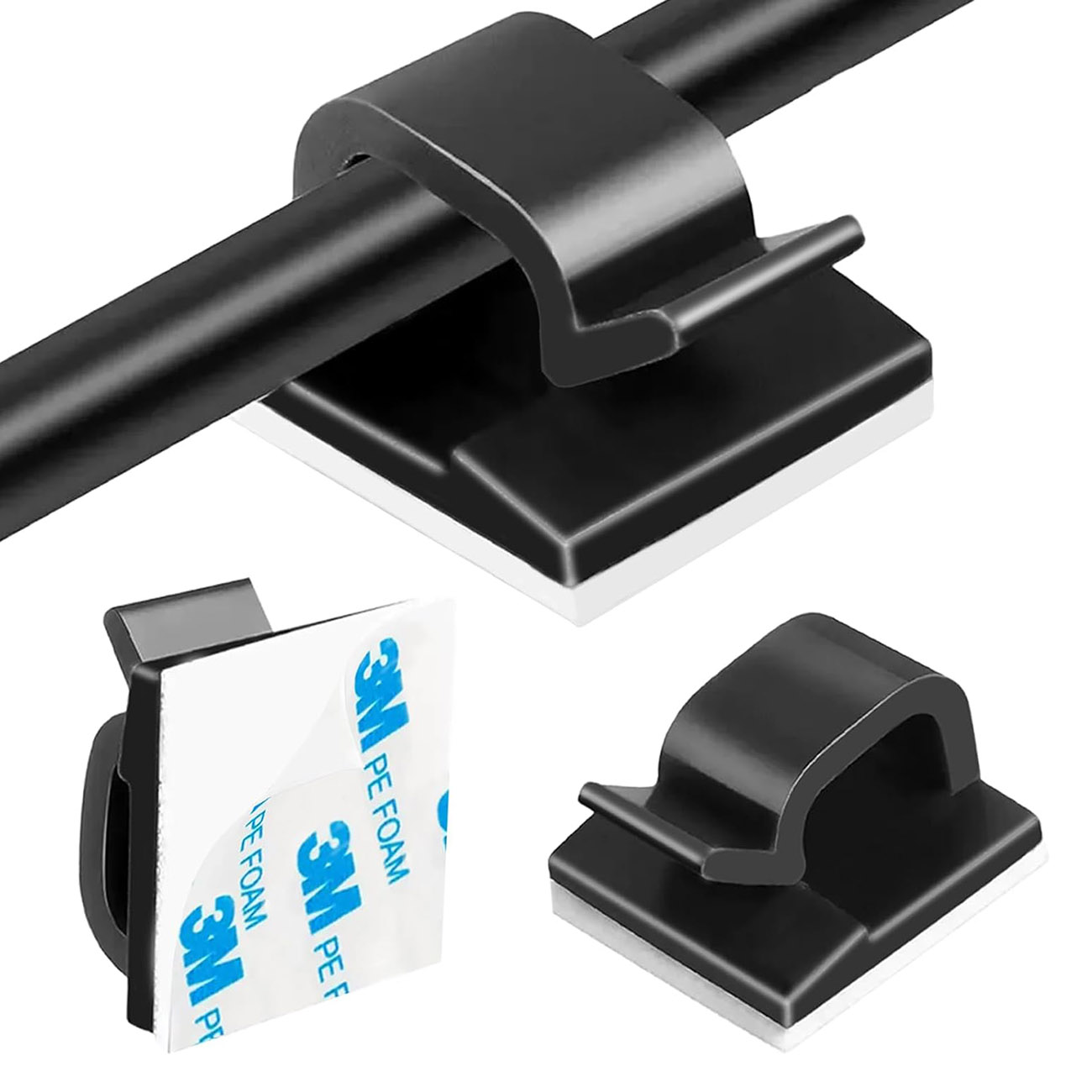 Adhesive Cable Organizer Set / Flexible & Compact / 100 Pieces / Black