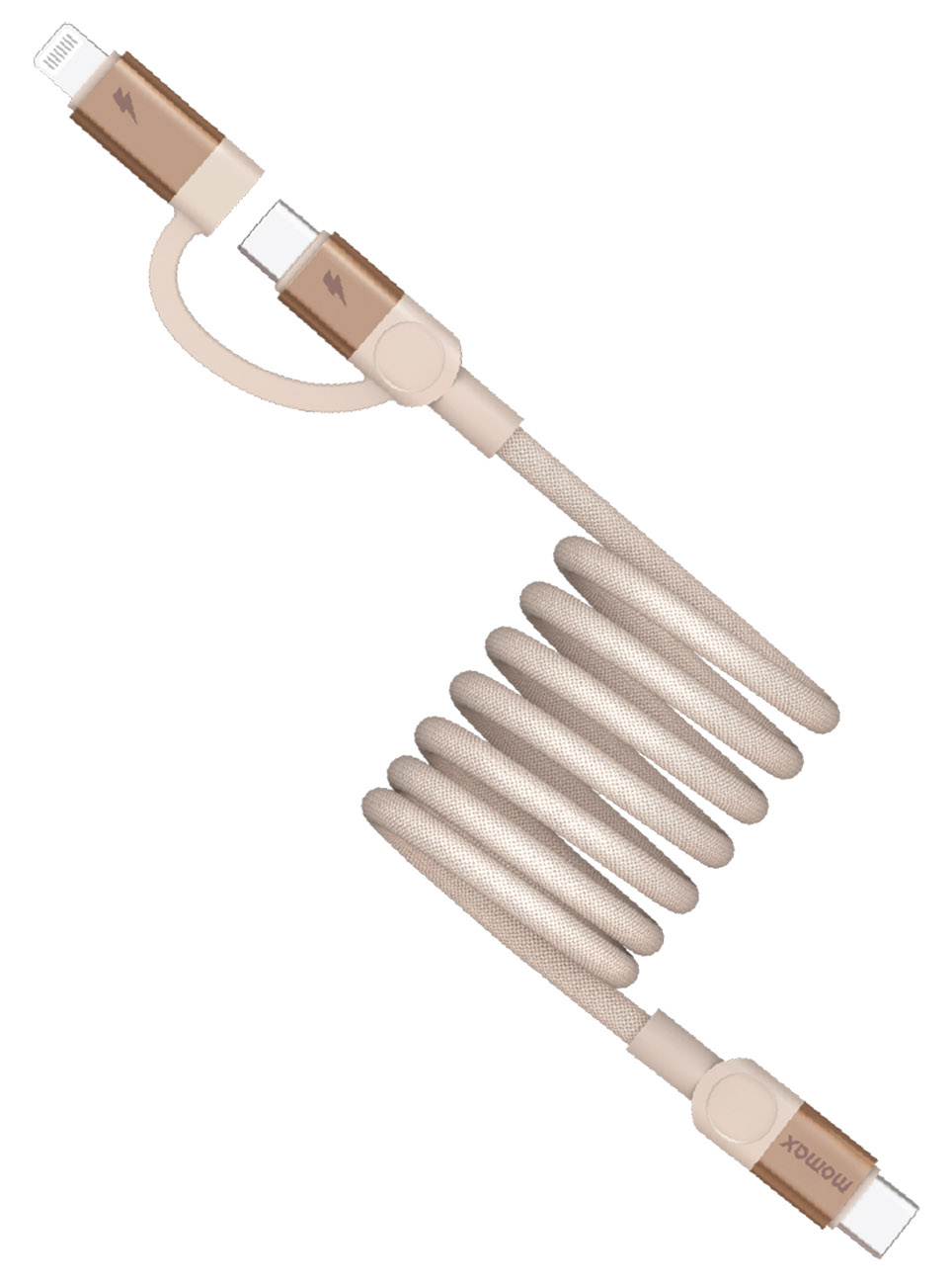 Momax Mag.Link Cable / Type-C to Type-C & Lightning / 60W Power / 1 Meter / Sandstone