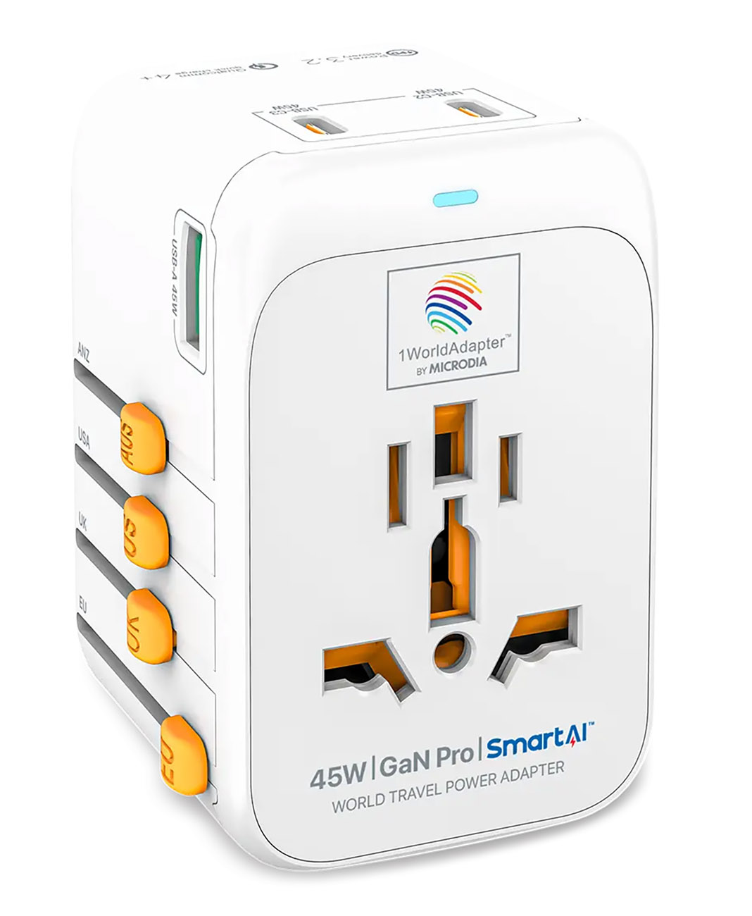 Microdia Travel Adapter / 3 Type-C Ports + 1 USB Port / Universal / 45W Power / White