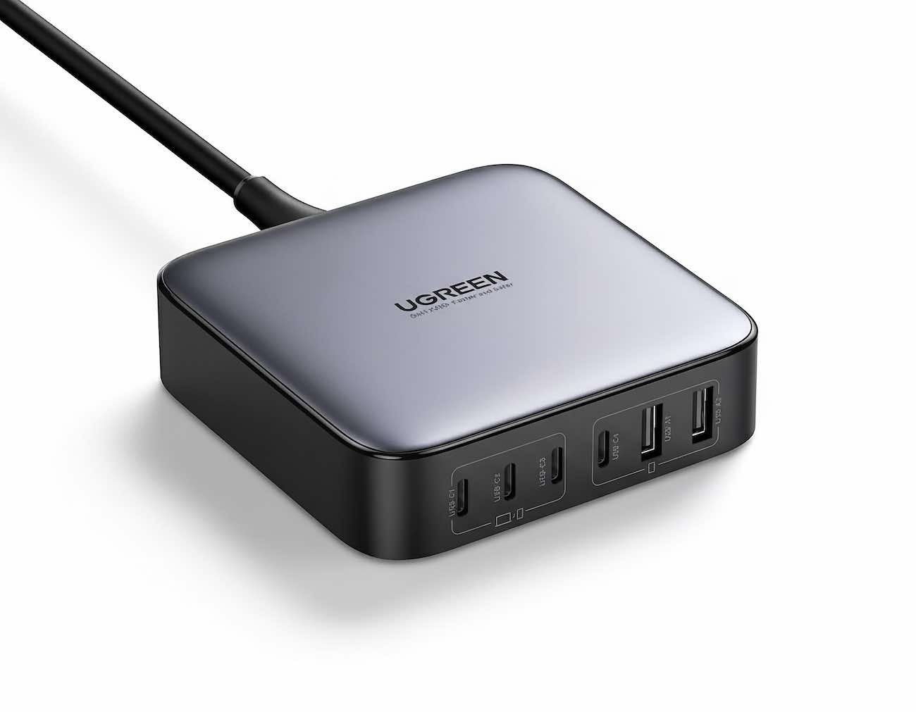 UGreen GaN Charger / 200 Watts / Featuring 4 Type-C & 2 USB Ports / Gray