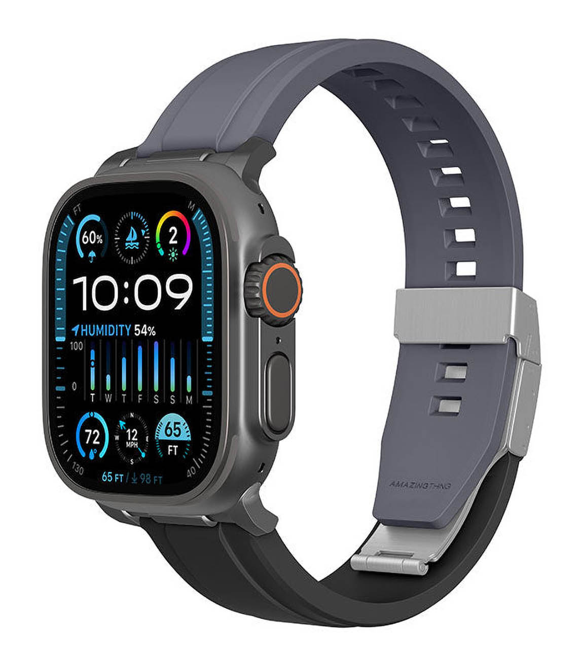 AmazingThing Titan Chrono Apple Watch Strap / Size 46 & 49 / Water-Resistant / Black & Grey