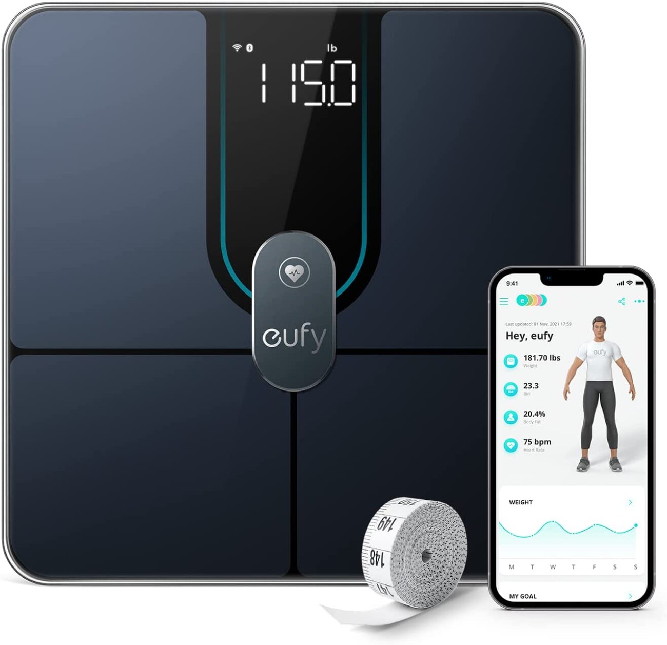 eufy Smart Scale P2 Pro / with 16 Measurements & Heart Sensor / Black