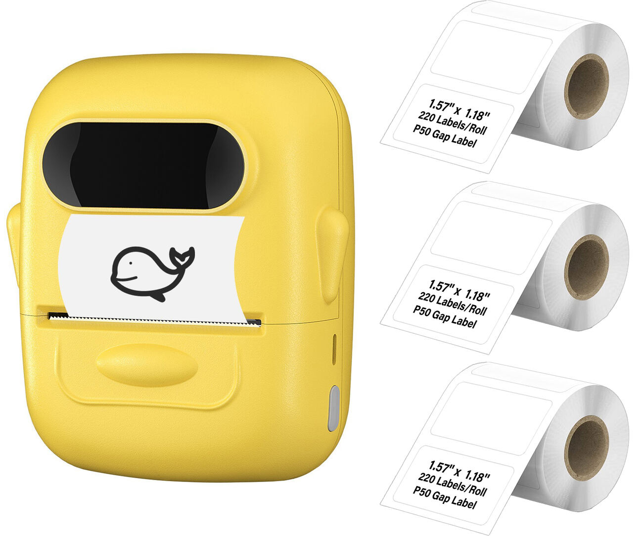 Portable Thermal Label Printer / App Control / Come with 3 Paper Pack / Yellow