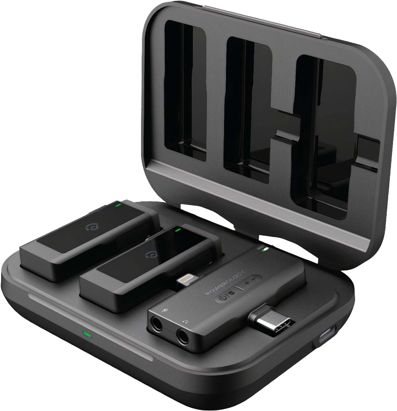 Powerology Wireless Mic / Type-C and Lightning Input / Supports Two Devices / 2000 mAh / Black