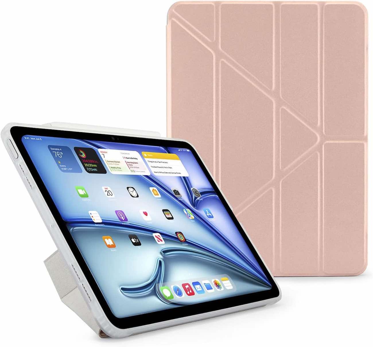 Pipetto Origami No1 Case for iPad Air 11 inch 2024 / Drop-Resistant / Built-in Stand / Metallic Pink