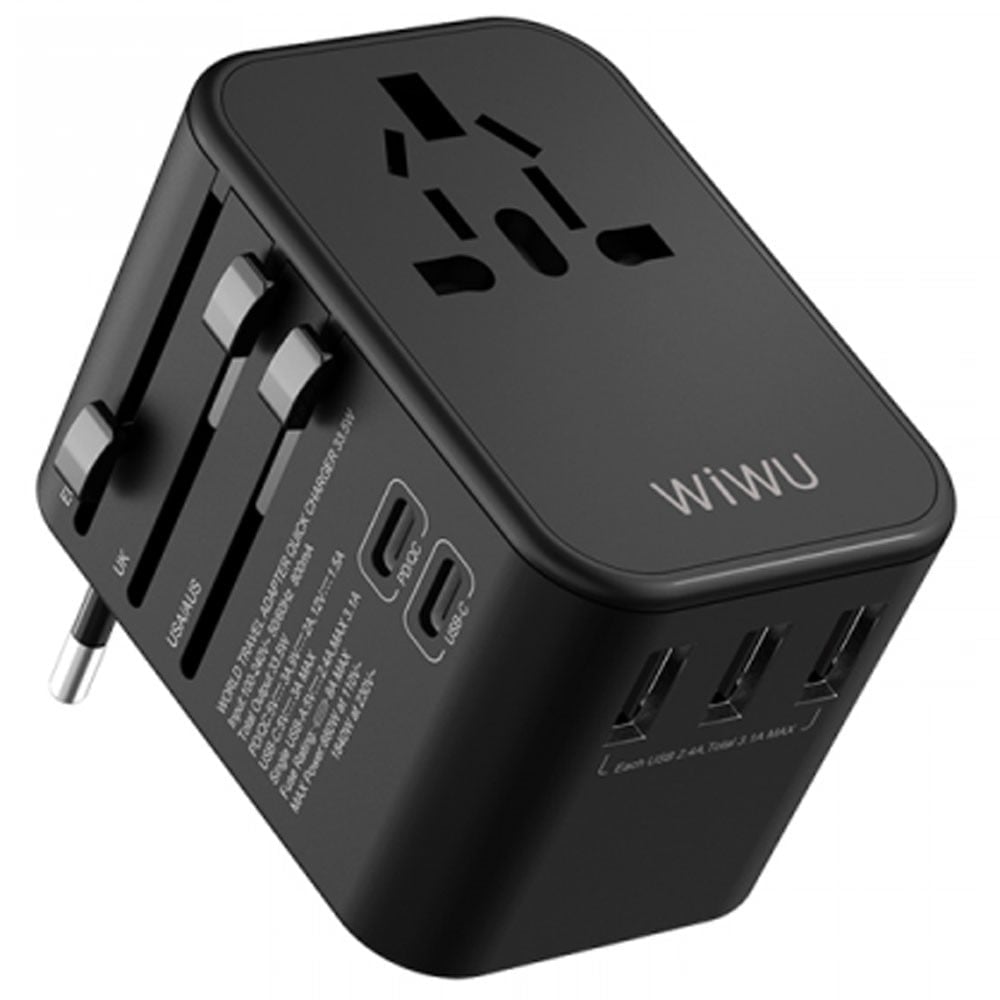 WiWU Travel Adapter / With 3 USB & 2 Type-C Ports / Universal Plugs / 35.5W Power