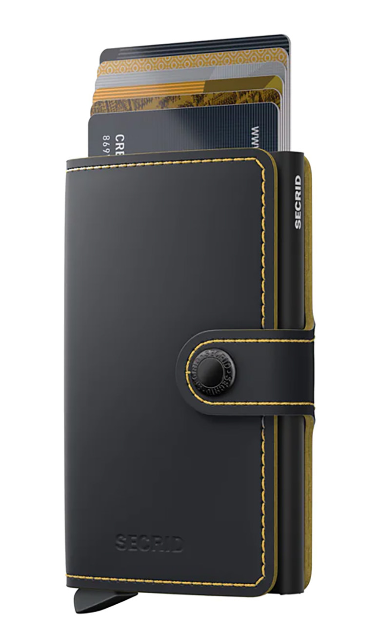Secrid Miniwallet Card Holder / RFID Protection / Matte Leather / Elegant Design / Black & Ochre