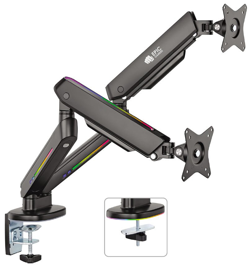 Epic Gamers Dual Gas Spring RGB Monitor Arm / Black