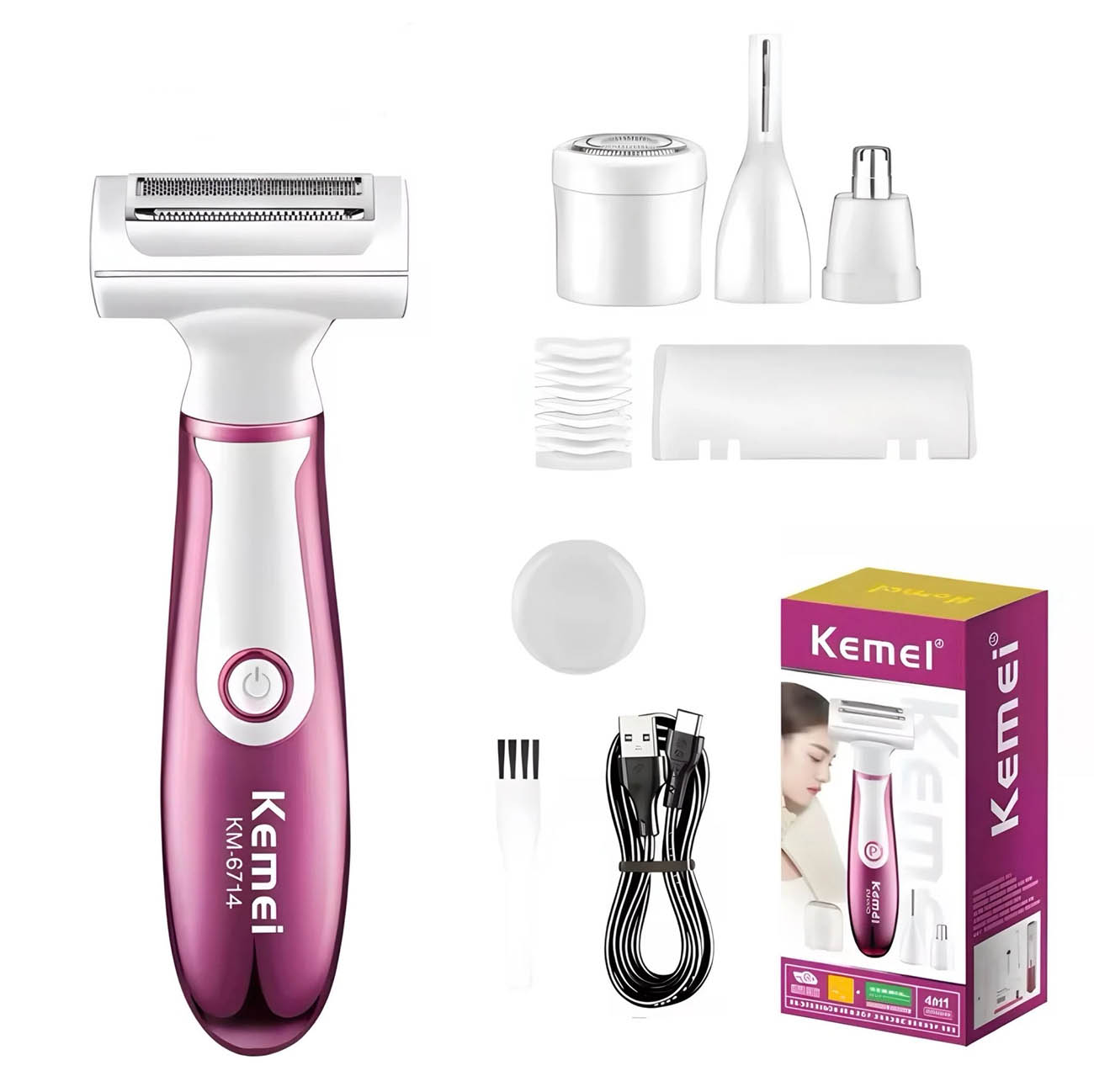 Kemei Hair Removal Machine / 4 in 1 Design / With Multiple Heads / Battery Operated