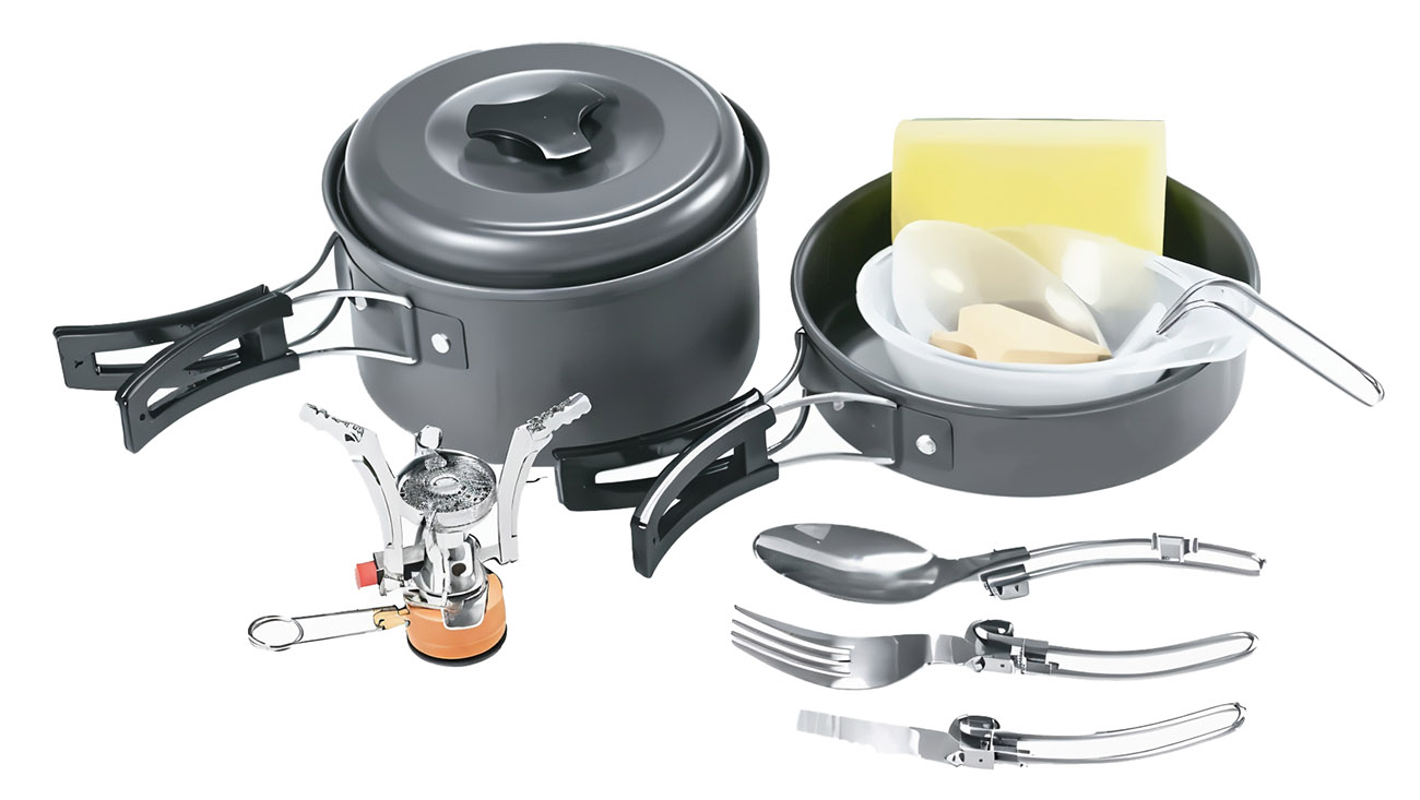 Green Camping Cookware / Includes Fire Stove & Foldable Tools / 10 Pieces