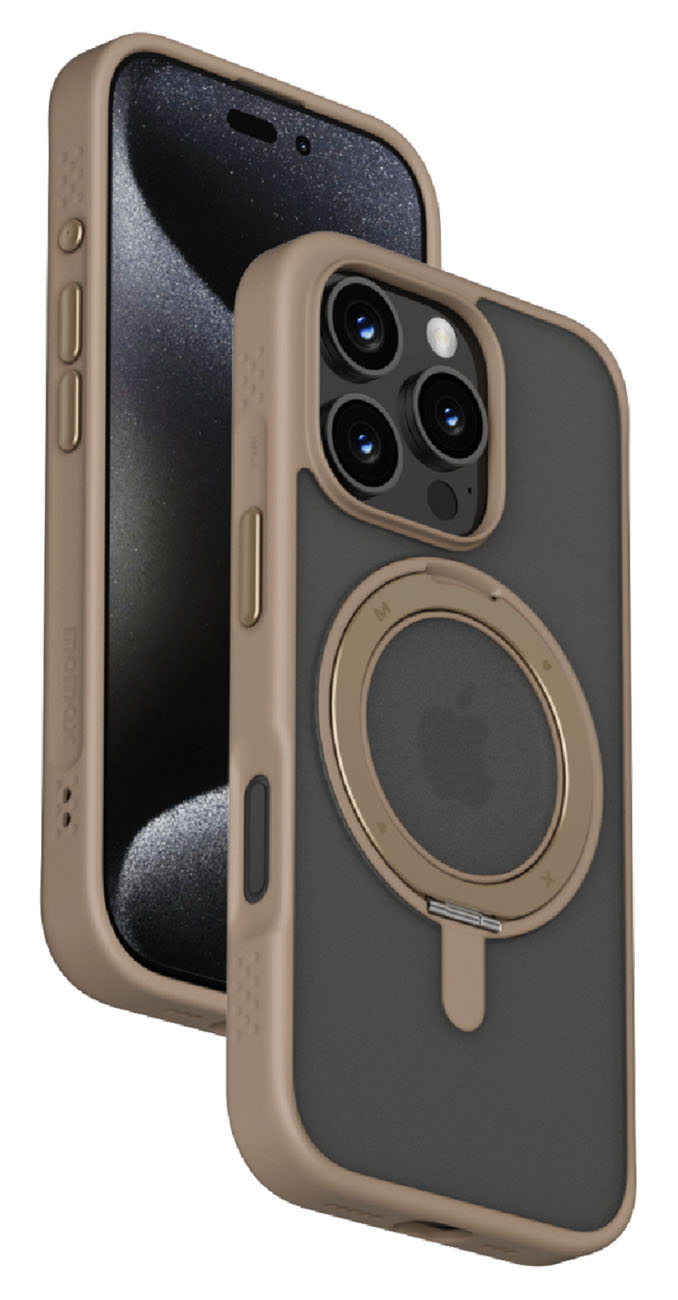 Momax Roller Case for iPhone 16 Pro / Built-in Stand & Grip / MagSafe / Rose Gold