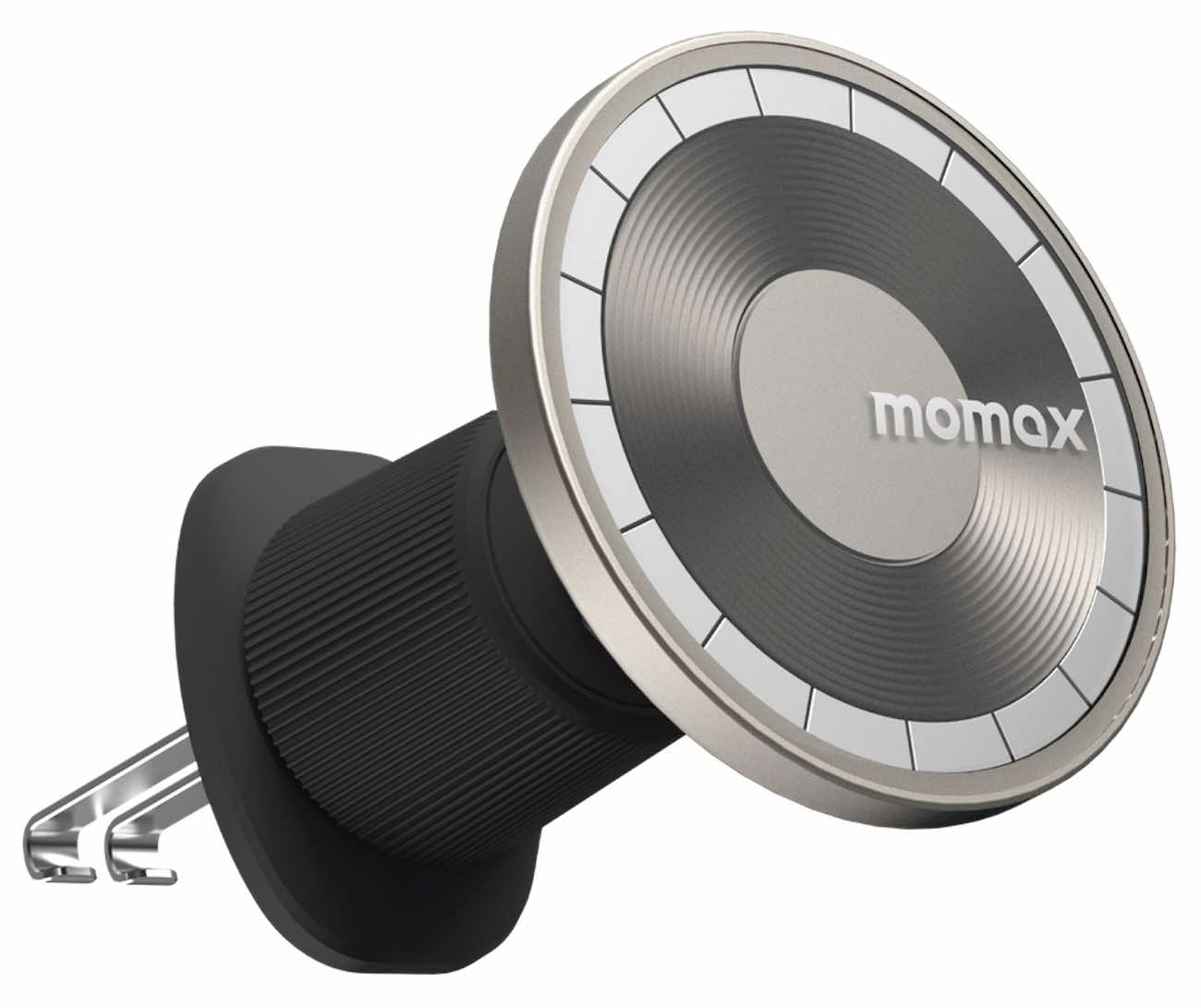 Momax MoVe Magnetic Phone Stand / Attaches to Car Air Vent / Support MagSafe / Titanium