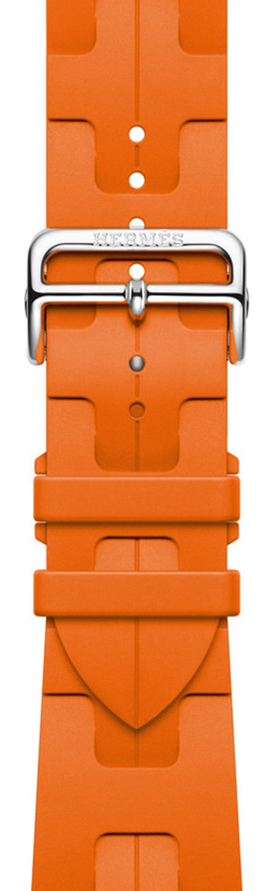Hermes Apple Watch Strap / Steel With Single Tour Rubber Strap / Size 41 & 42 / Orange Kilim