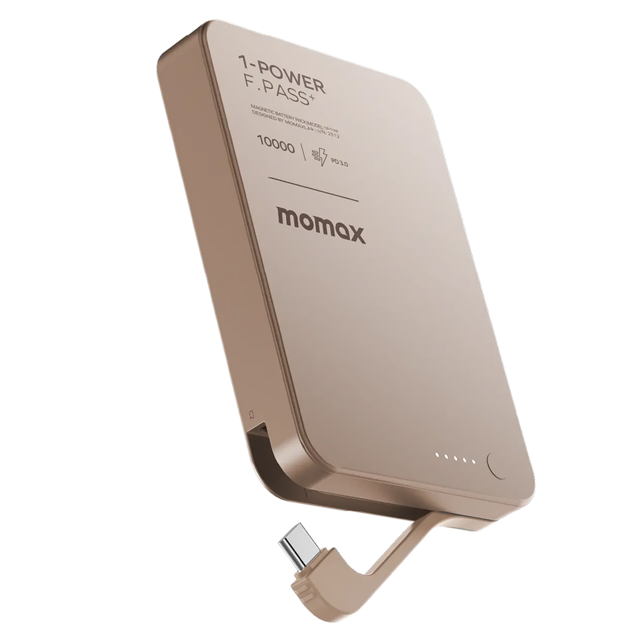 Momax +F.Pass Magnetic Power Bank / 10,000mAh Capacity / Built-in Type-C Cable / Sandstone