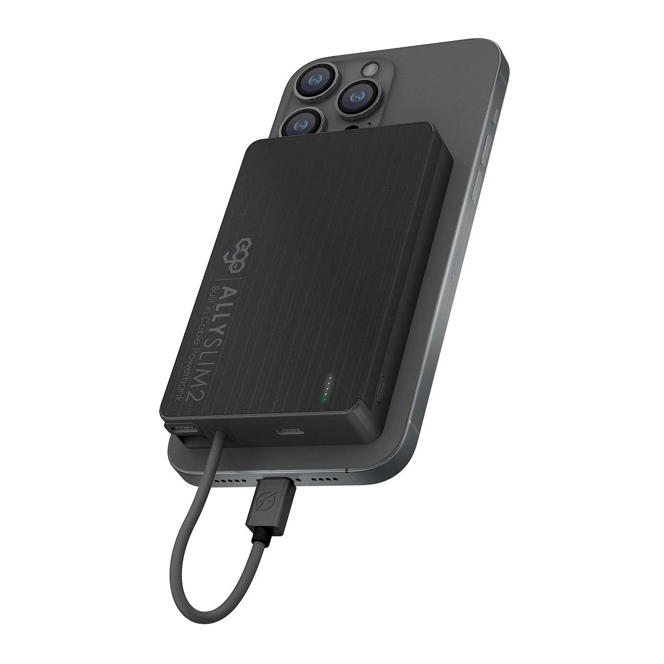 EGO Allyslim2 Magnetic Power Bank / 10,000mAh / Built-in Type-C + Lightning Cable / Black