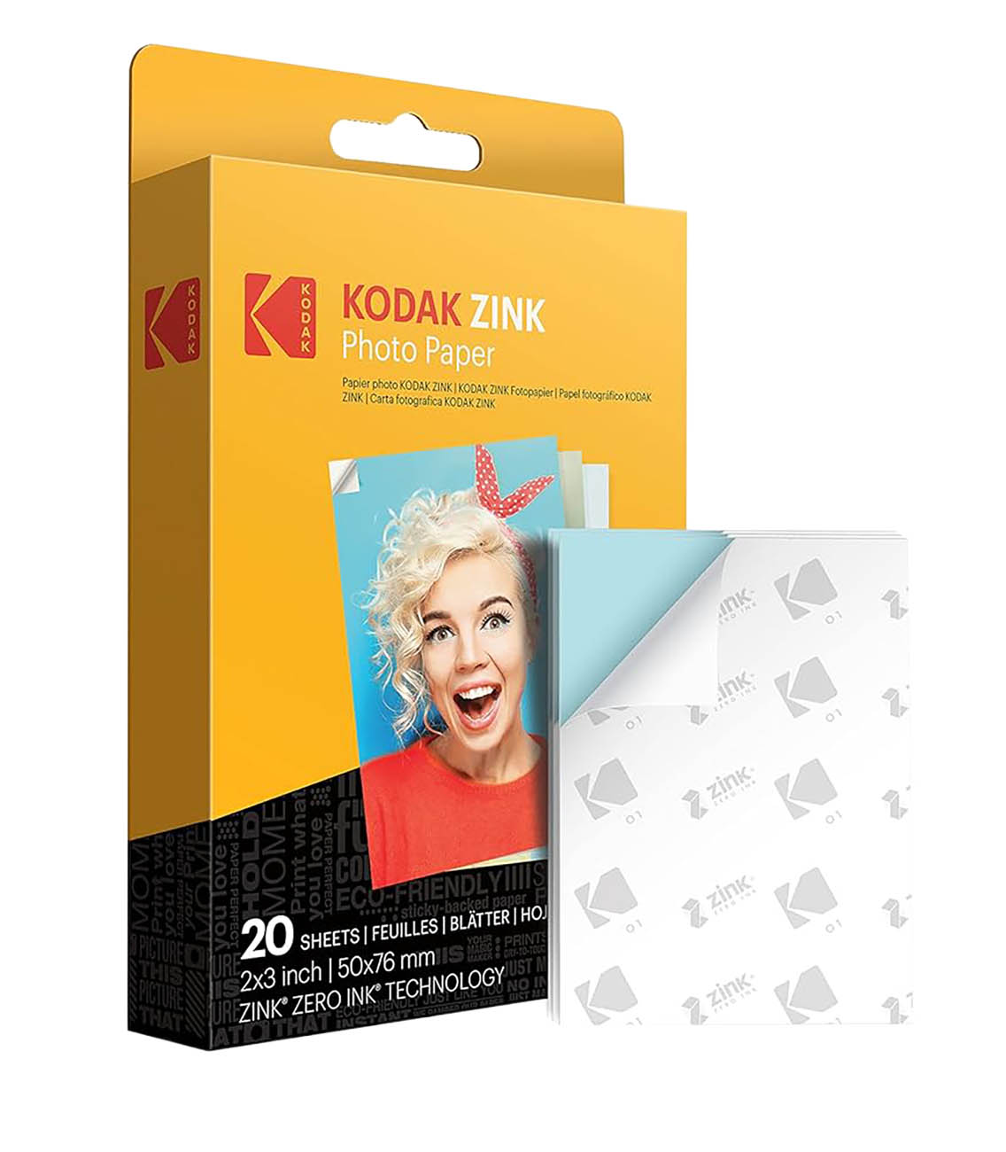 Kodak ZINK Paper / 20 Sheets / 2x3 inch Color Printing / Adhesive Back / Water-Resistant