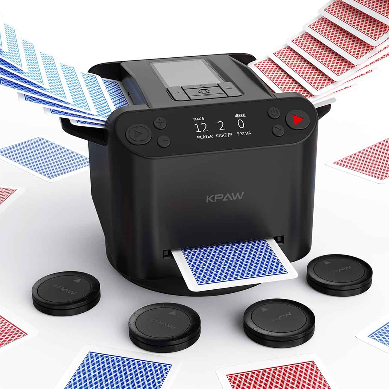 Card Shuffler & Dealer Machine / Battery Operated / 360-Degree Distribution / Noiseless / Black