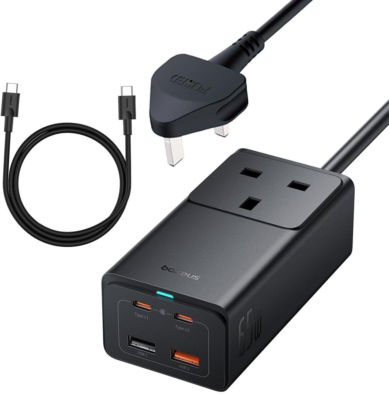 Baseus Power Strip / 2 Type-C Ports + 2 USB Ports + 1 AC Outlet / Type-C Cable / 65W Power