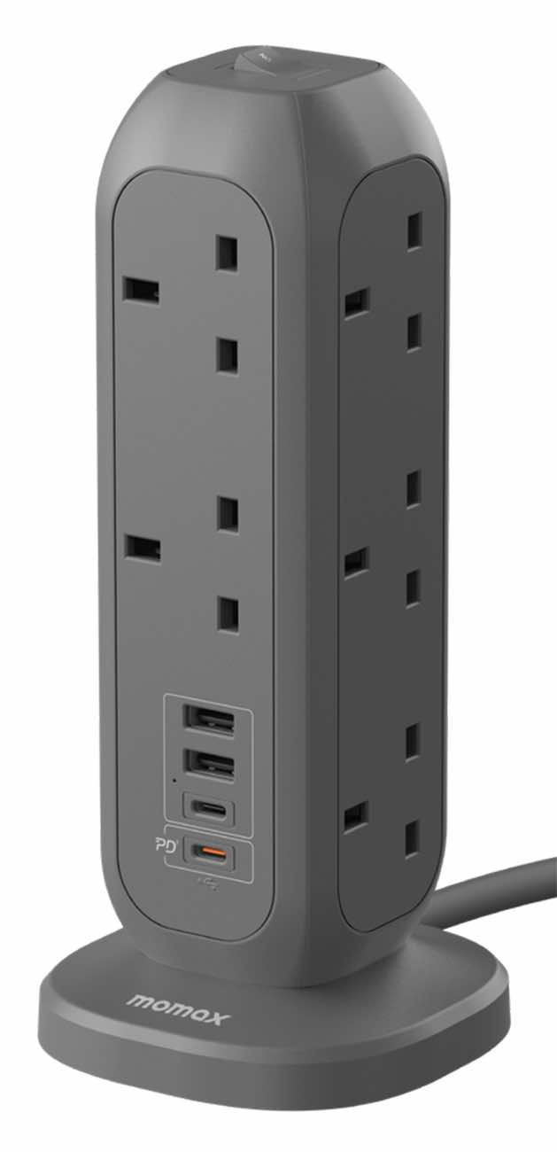 Momax OnePlug Power Strip / With 11 AC Sockets + 2 Type-C + 2 USB Ports / Black