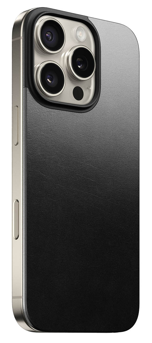Nomad Leather Back for iPhone 16 Pro / Magnetic / Black Leather