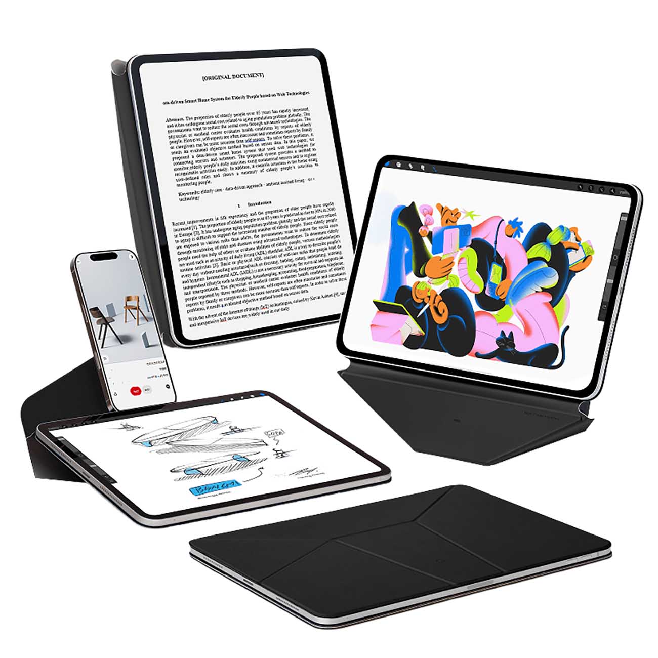 MOFT Dynamic Folio Case for iPad Mini 7th Gen / With Phone Stand / Flexible / Black