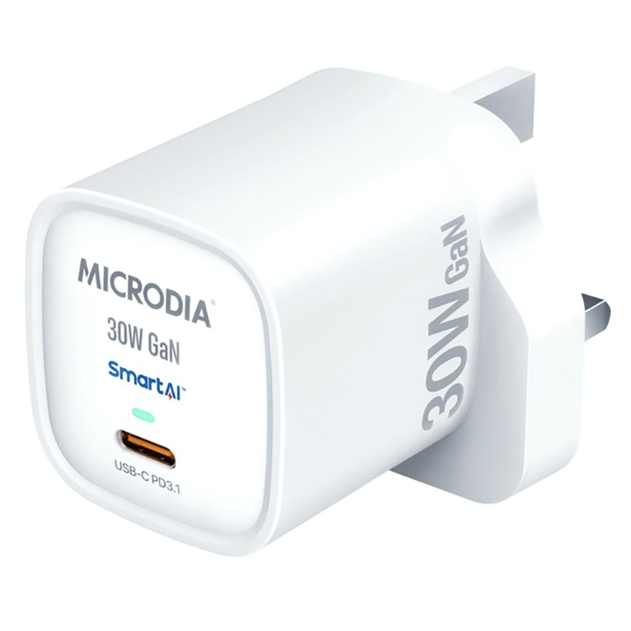 Microdia SmartCube Charger / 30W Power / With Type-C Port / Compact Size / White